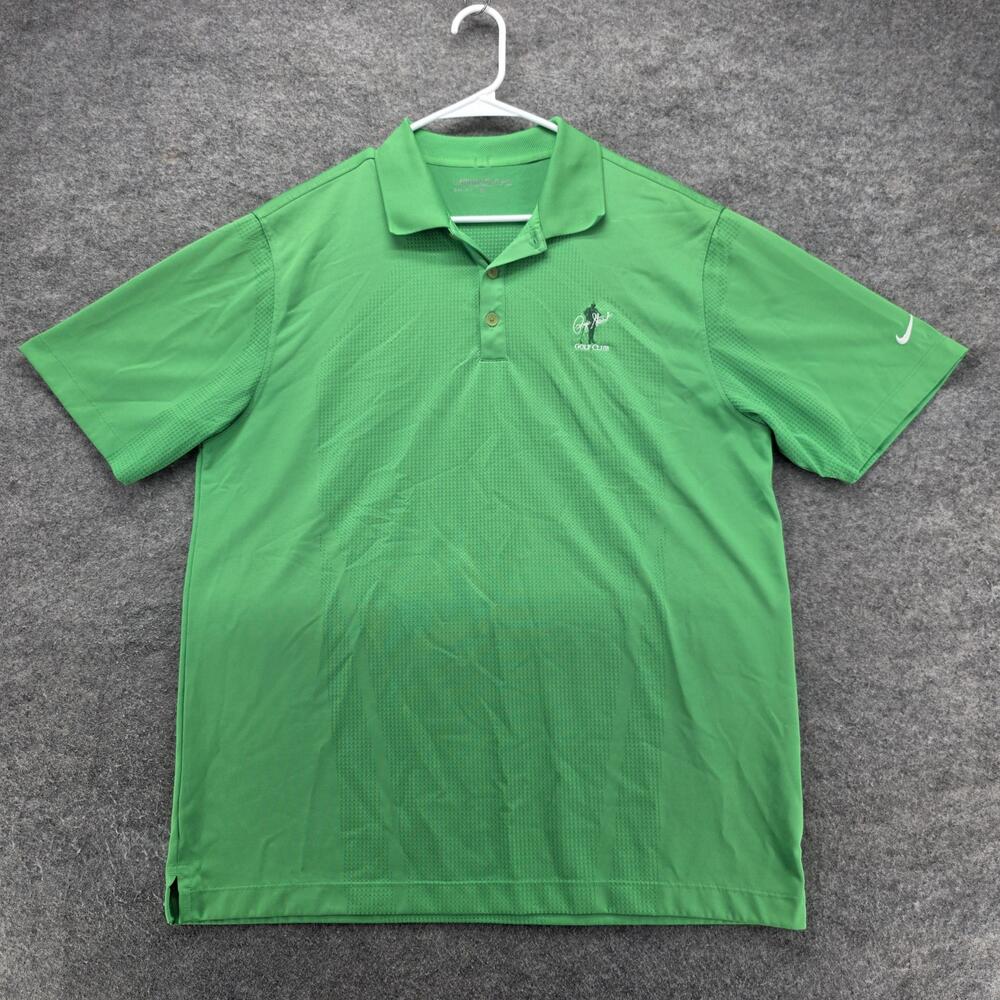 Nike Golf Dri-FIT Polo Shirt Mens Large Green Golf Club Logo Swoosh Short Sleeve